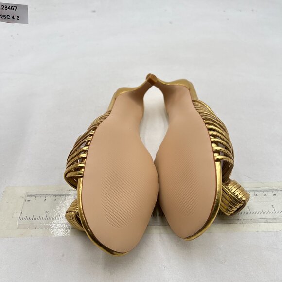 FYS Gold Slip on Low Kitten Heel Mules Open Toe Dress Slide Sandals Party Shoes - Picture 7 of 8